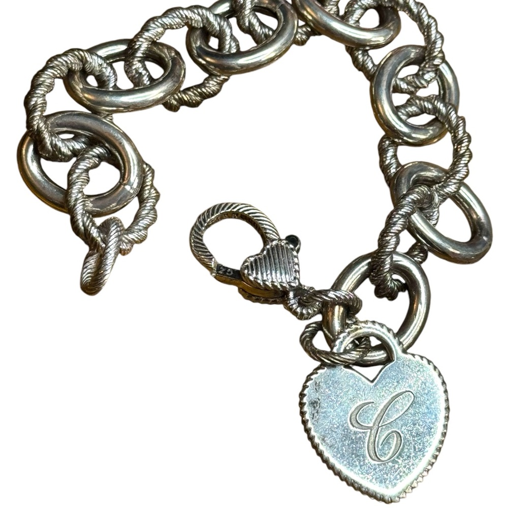 Judith Ripka Chain Bracelet Heart Charm Initial C Sterling Silver 925 CZ - Picture 3 of 8